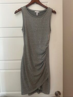 Leith Heather Gray Sleeveless Ruched Midi Dress